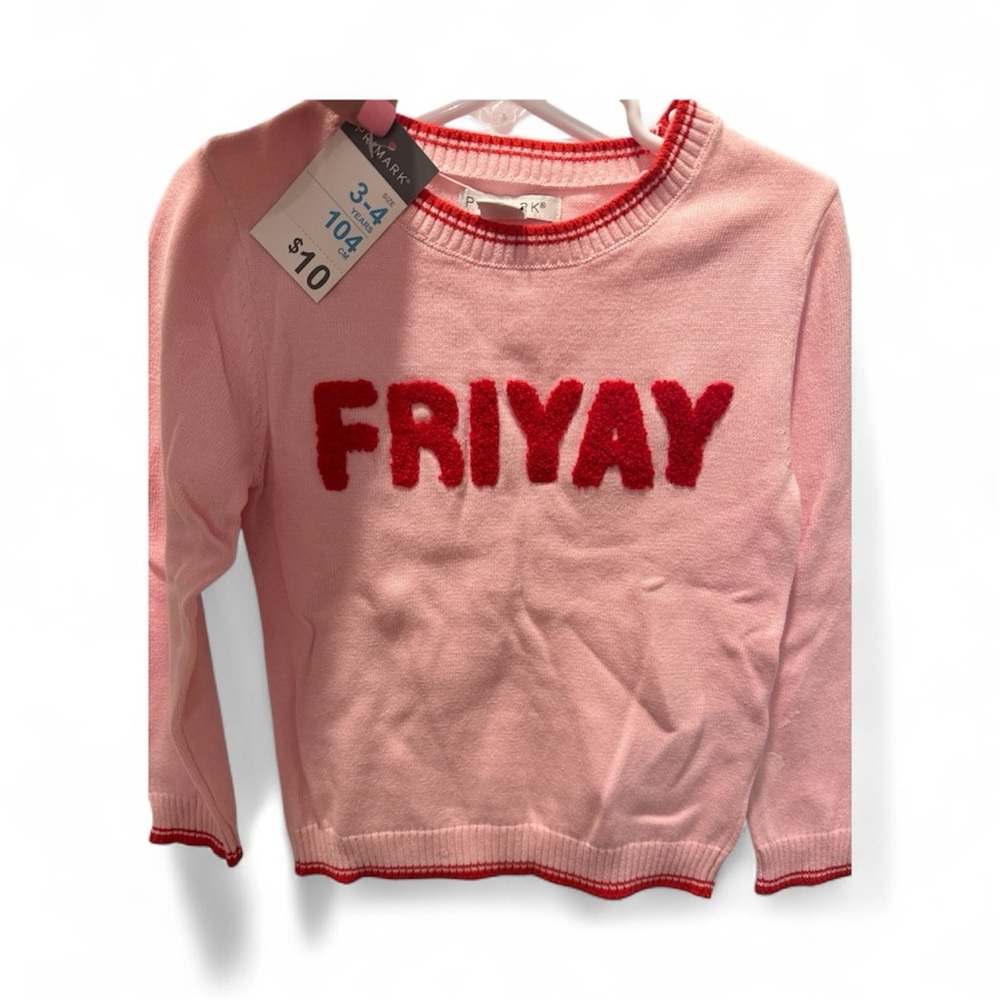 Primark Pink and Red 'FRIYAY' Sweater